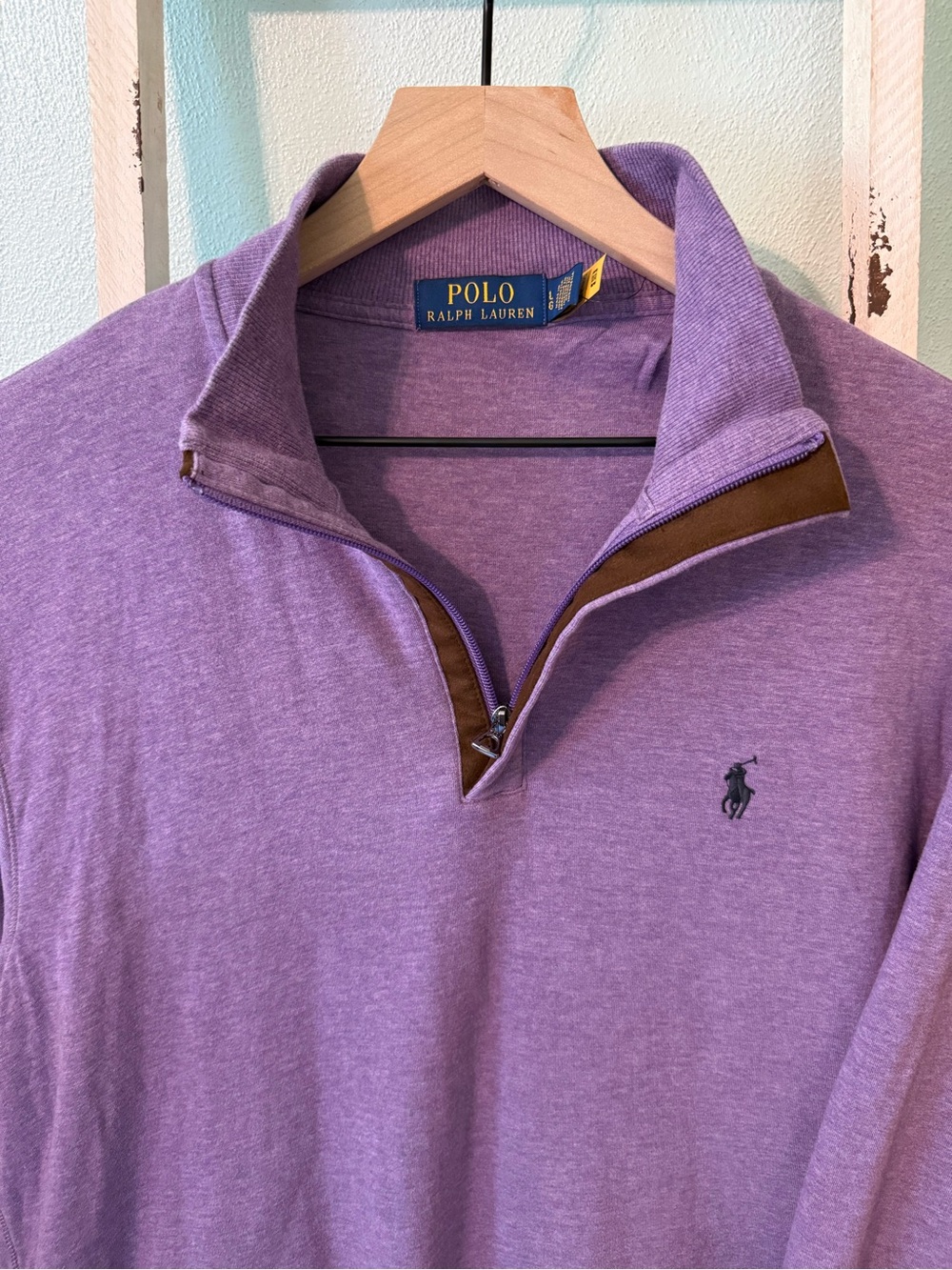 Polo Ralph Lauren Purple Quarter Zip Pullover Men’s Large Viscose Cotton Blend - Picture 2 of 7